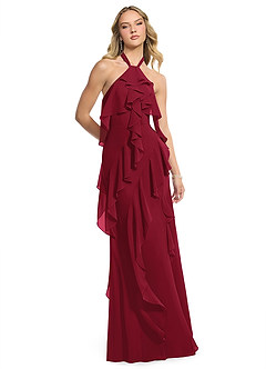 Azazie Velma Bridesmaid Dresses Burgundy A-Line Side Slit Chiffon Dress image3