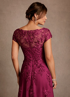 Azazie Jalinda Mother of the Bride Dresses Burgundy A-Line Lace Chiffon Dress image6