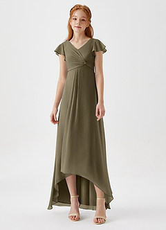 Azazie Breanne Junior Vestido de Verde Sauce de Gasa de Corte En A image4
