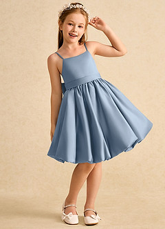 Azazie Davine Flower Girl Dresses Dusty Blue A-Line Spaghetti Strap Matte Satin Dress image4