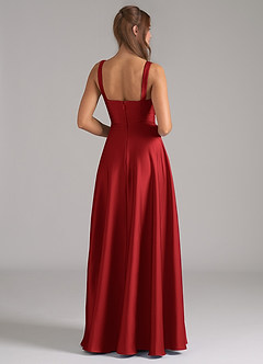 Azazie Shaude Bridesmaid Dresses Pomegranate A-Line Pleated Stretch Satin Dress image6