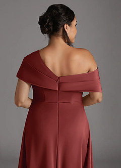 Azazie Milton Mother of the Bride Dresses Terracotta A-Line Pleated Stretch Satin Dress image10