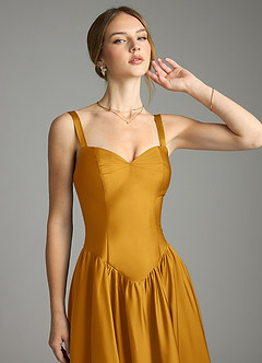 Azazie Evadina Suknie dla druhen Linia A Gorset Satyna elastyczna Do ziemi Sukienka image5