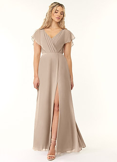 Azazie Rylee Bridesmaid Dresses Taupe A-Line Pleated Chiffon Dress image1