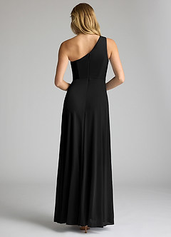 Azazie Brooke Vestidos de madrinha de casamento Vestir Preto de Malha de Linha A com Um ombro image5