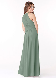 Azazie Bonnie Junior Silver Sage A-Line Pleated Chiffon Dress image3