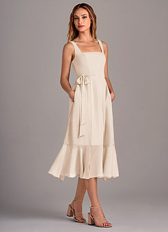 Azazie Deb Brautjungfernkleider Wandelbar A-Linie mit Taschen Chiffon Kleid Alabaster Weiß image3