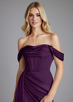 Azazie Amyra Bridesmaid Dresses Grape Mermaid Off the Shoulder Stretch Satin Convertible Dress image4