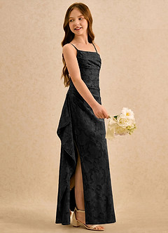 Azazie Cannoli Girls Formal Flower Girl Dresses Black A-Line Pleated Floral Burnout Dress image4