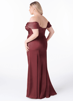 Azazie Amyra Bridesmaid Dresses Merlot Sheath Off the Shoulder Stretch Satin Convertible Dress image12