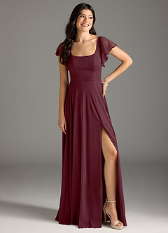 Azazie Bondi Bridesmaid Dresses Cabernet A-Line Ruched Mesh Dress image2
