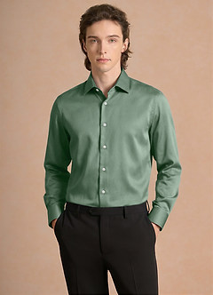 front Julian Matcha Stretch Satin Dress Shirt