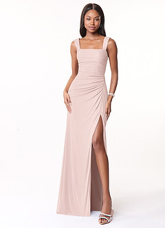 Azazie Jesaphine Bridesmaid Dresses Blushing Pink Sheath Ruched Mesh Dress image5