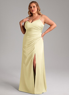 Azazie Azuree Bridesmaid Dresses Lemon Sorbet A-Line Pleated Stretch Satin Dress image9