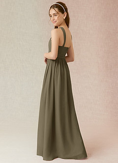 Azazie Jiya Junior Abito A-Line in Chiffon Plissettato Willow Green image3