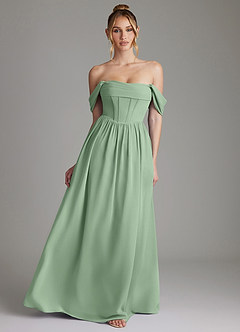 Azazie Caterina Bridesmaid Dresses Matcha A-Line Corset Chiffon Dress image1