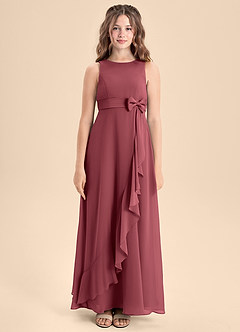 Azazie Lilenne Junior Vestido de Merlot de Gasa de Corte En A con Lazo image5