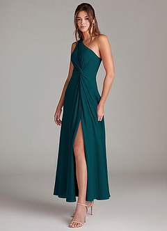 Azazie Brooke Bridesmaid Dresses Pine A-Line One Shoulder Chiffon Dress image3
