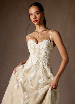 Azazie Madeleine Wedding Dresses Diamond White Champagne Ball-Gown Strapless Lace Dress image9
