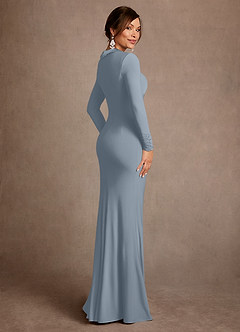 Azazie Syracuse Abiti per la Madre della Sposa Abito Tubino in Maglia Lussuosa Plissettato Blu Polveroso image2