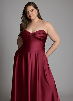Azazie Meleena Robes de demoiselle d'honneur Robe Trapèze en Satin extensible Bustier Bourgogne image12