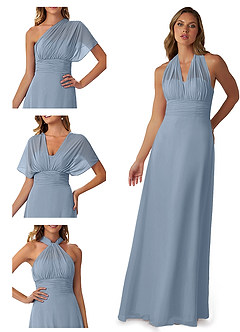Azazie Fifi Robes de demoiselle d'honneur Robe Trapèze Convertible en Mousseline de soie Sans bretelle Bleu Poussiéreux image7