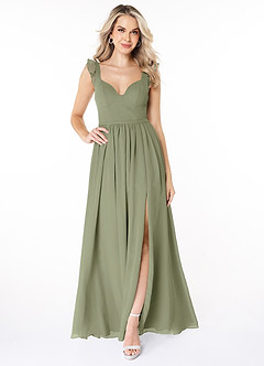 Azazie Stassie Final Sale Pistachio A-Line Sweetheart Ruched Chiffon Dress image3