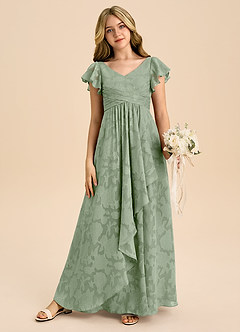 Azazie Omari Junior Dusty Sage A-Line Pleated Floral Burnout Dress image4