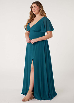 Azazie Kimber Bridesmaid Dresses Ink Blue A-Line Flounce Sleeve Chiffon Dress image11