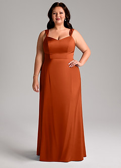 Azazie Denice Bridesmaid Dresses Paprika Sheath Pleated Stretch Satin Dress image8