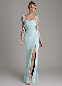 Azazie Jessamine 신부 들러리 드레스 인어 코르셋 쉬폰 바닥 길이 드레스 image1