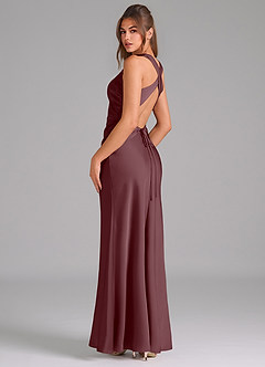 Azazie Evadne Bridesmaid Dresses Sangria A-Line Pleated Stretch Satin Dress image5