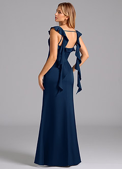 Azazie Adi Bridesmaid Dresses Dark Navy A-Line Pleated Stretch Satin Dress image6