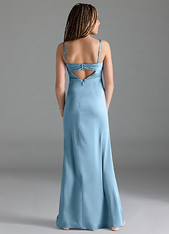 Azazie Leonis Junior Steel Blue A-Line Pleated Stretch Satin Dress image2