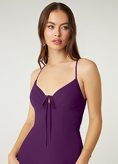 Azazie Minie Bridesmaid Dresses Grape A-Line Bow Chiffon Dress image6