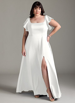 Azazie Bondi Bridesmaid Dresses White A-Line Bow Stretch Satin Dress image1