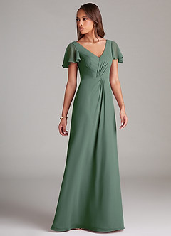 Azazie Soren Bridesmaid Dresses Eucalyptus A-Line Ruched Chiffon Dress image4