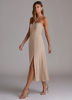 Azazie Wren Bridesmaid Dresses Taupe A-Line Strapless Chiffon Dress image3