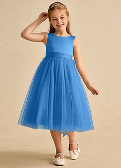 Azazie Winnie Flower Girl Dresses Blue Jay Ball-Gown Bow Tulle Dress image4