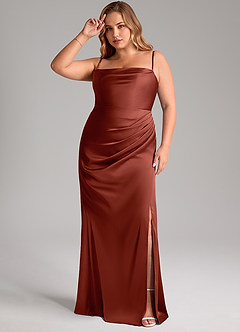 Azazie Leonis Brautjungfernkleider Wandelbar Meerjungfrau-Linie Plissee Stretch-Satin Kleid Terrakotta image12