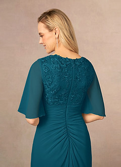 Azazie Carson Abiti per la Madre della Sposa Abito A-Line in Chiffon con Scollo a V in Pizzo Blu Inchiostro image5