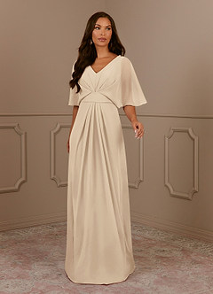 Azazie Oksana Mother of the Bride Dresses Champagne A-Line V-Neck Pleated Chiffon Dress image2