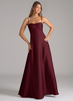 Azazie Valentine Bridesmaid Dresses Cabernet A-Line Corset Stretch Satin Dress image4