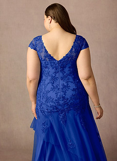 Azazie Romy Mother of the Bride Dresses Royal Blue Mermaid V-Neck Sequins Tulle Dress image12