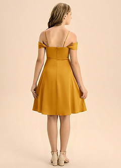 Azazie Anselie Junior A-Line Plisseret Stræk satin Mini Junior brudepige Kjole image2