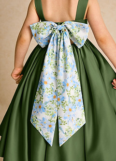 Azazie Doodlebug Flower Girl Dresses Olive A-Line Bow Matte Satin Dress image5