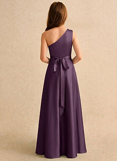 Azazie Puddles Girls Formal Abiti da Ragazza di Fiori Abito A-Line in Raso Elasticizzato Monospalla Prugna image2