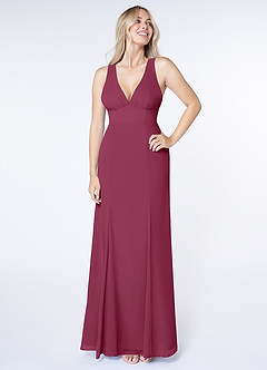 Azazie Christiana Final Sale Mulberry A-Line V-Neck Pleated Chiffon Dress image1