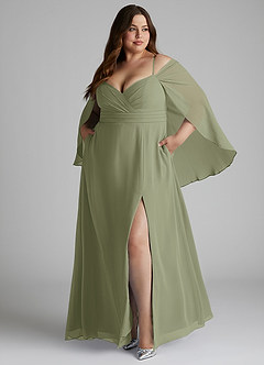 Azazie Cienna Jurken voor bruidsmeisjes Jurk van Chiffon met A-Lijn Off the Shoulder Pistache image9