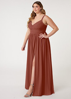 Azazie Chanel Bridesmaid Dresses Auburn A-Line Pleated Chiffon Dress image10